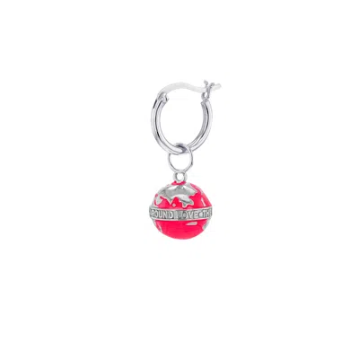 True Rocks Women's Pink / Silver Neon Pink & Sterling Silver Mini Globe On Silver Hoop Earring In Multi