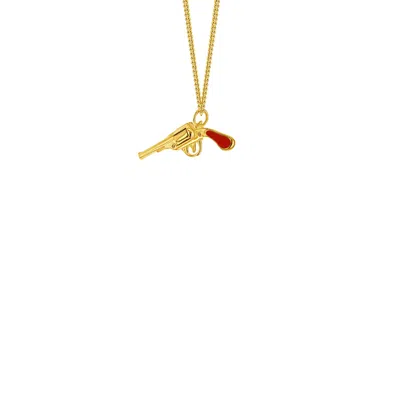 True Rocks Women's Red / Gold 18kt Gold Plated & Red Enamel Mini Retro Pistol Pendant In Red/gold