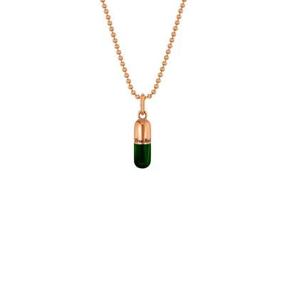 True Rocks Women's Rose Gold / Green Small Pill Necklace Rose Gold & Green Enamel