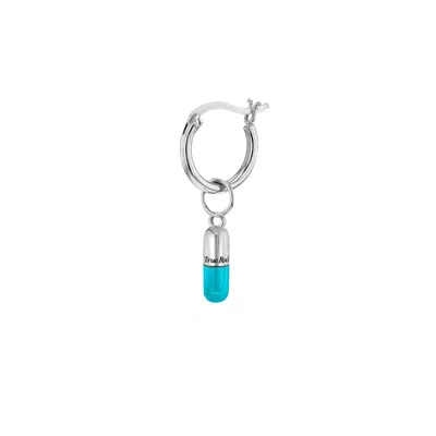 True Rocks Women's Silver / Blue Turquoise Enamel & Sterling Silver Mini Pill Charm On Silver Hoop In Silver/blue