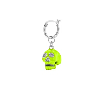 True Rocks Women's Silver / Green Neon Lime Green & Sterling Silver Mini Skull Hung On Silver Hoop Earring