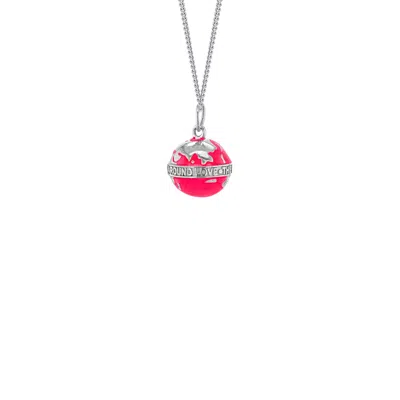 True Rocks Women's Silver / Pink Neon Pink & Sterling Silver Mini Globe Pendant Hung On Silver Fine Chain In Silver/pink