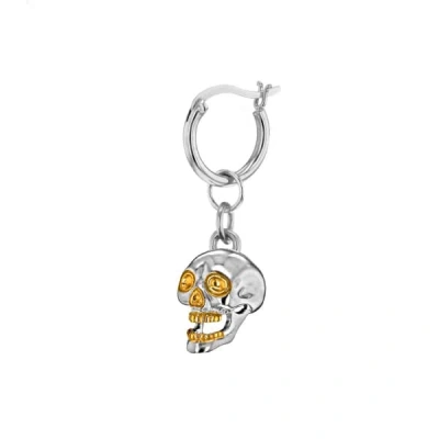 True Rocks Sterling Silver &18 Carat Gold Plated Skull, Hung On A Sterling Silver Hoop Earring