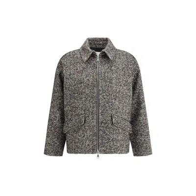 True Royal Alina Herringbone Zip-front Jacket In Grey