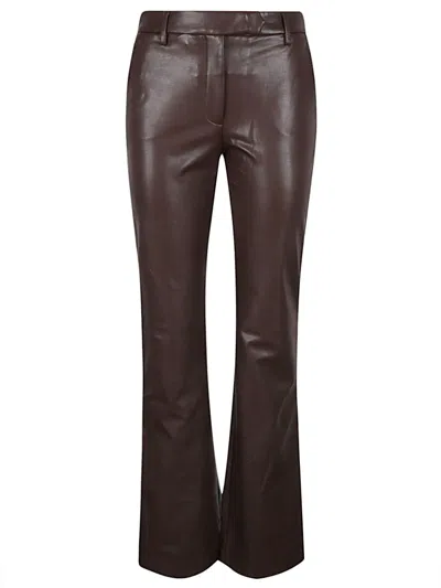 True Royal Faux Leather Flared Trousers In Brown