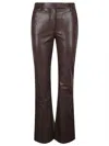 True Royal Faux Leather Flared Trousers In Brown