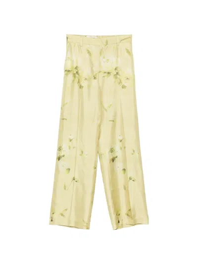 True Royal Floral-print Silk Trousers In Green