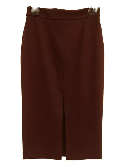 True Royal Front-slit Pencil Skirt In Brown