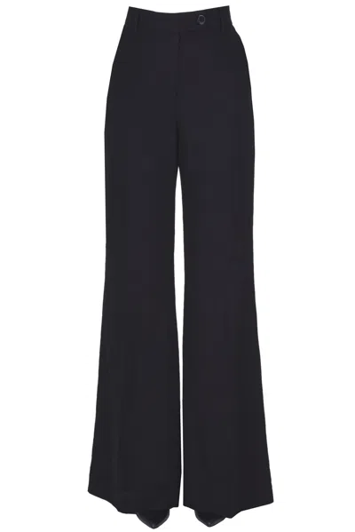 True Royal Linen And Viscose Trousers In Black