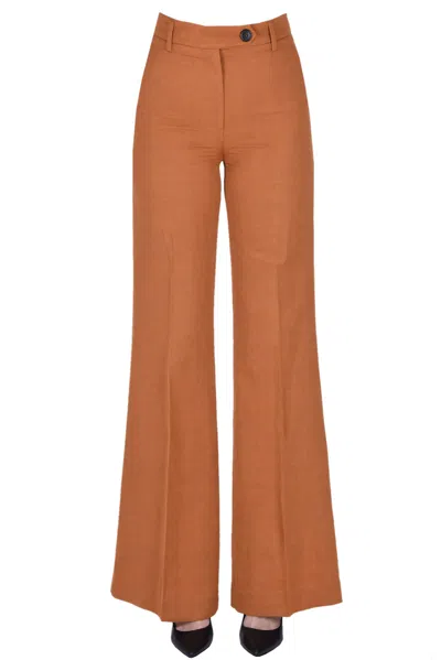 True Royal Linen And Viscose Trousers In Copper