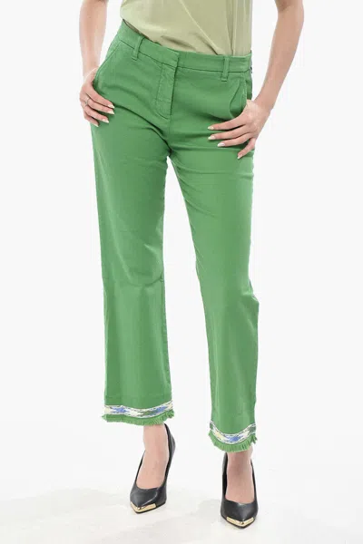 True Royal Ross Embroidered-hem Chino Pants In Green
