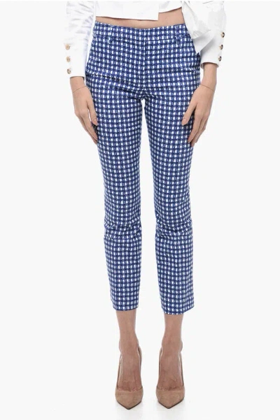 True Royal Stretch Cotton Chinos Pants With Check Motif In Blue