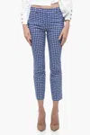 True Royal Stretch Cotton Chinos Pants With Check Motif In Blue