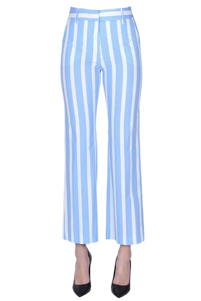 True Royal Striped Cotton Trousers In Turquoise