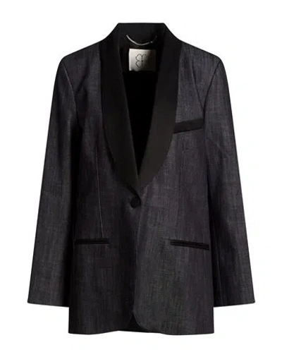 True Royal Woman Blazer Blue Size 4 Cotton In Black
