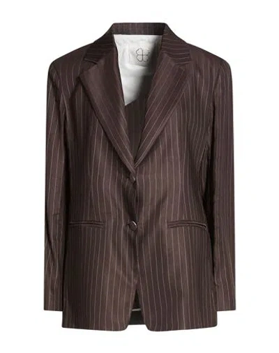 True Royal Woman Blazer Chocolate Brown Size 10 Viscose, Linen, Cotton, Polyester