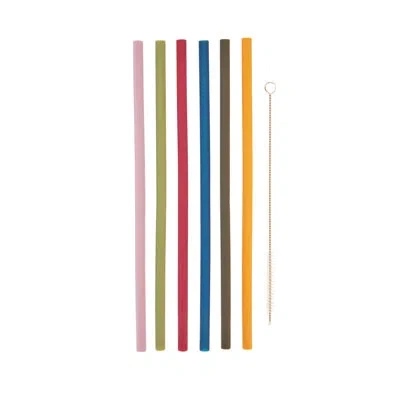 True Silicone Straws With Cleaning Brush In Assorted Colors In Blue,red,yellow