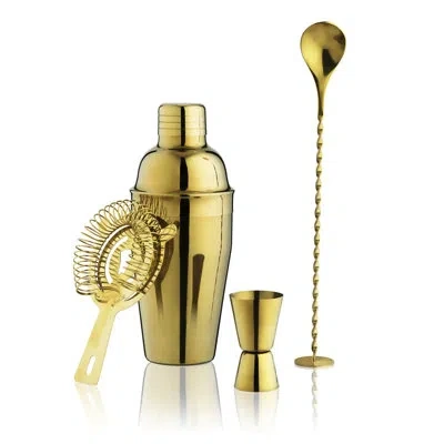 True Stainless Steel Barware Set Includes Cocktail Shaker, Spoon, Jigger, Hawthorne Strainer, Drink In Gold