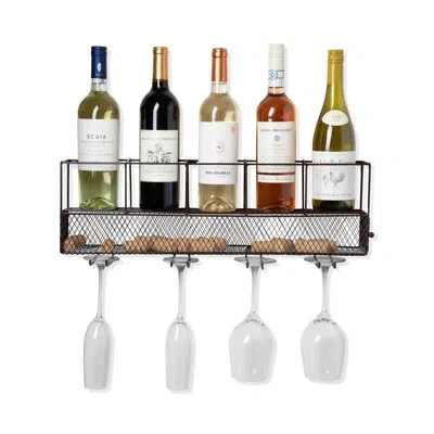 True Wall Mounted Wire Wine Shelf And Cork Cage In Black