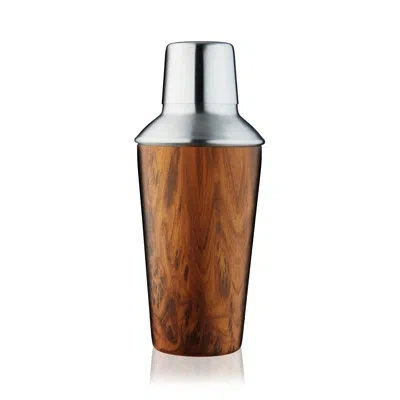 True Wooden Finish Cocktail Shaker, 20 oz Stainless Steel Cobbler Shaker With Lid & Strainer In Brown