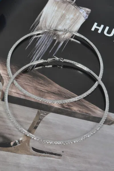 Truedames 10cm Double Rhinestone Hoop Earrings In Metallic