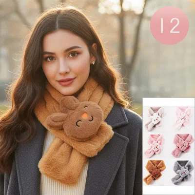 Truedames 12pcs - Cute Plush Bunny Cozy Winter Scarves In Brown
