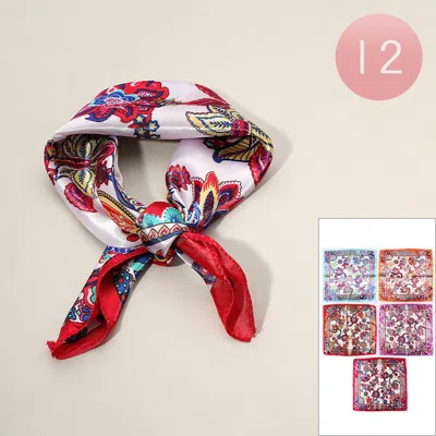Truedames 12pcs - Flower Patterned Square Silk Feel Scarves In Multi