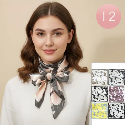 Truedames 12pcs - Silky Feel Abstract Floral Pattern Printed Square Scarves In Multi
