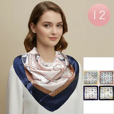 Truedames 12pcs - Silky Feel Abstract Horse Pattern Printed Square Scarves Assorted In Multi