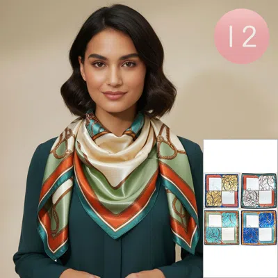 Truedames 12pcs - Silky Feel Abstract Pattern Printed Square Scarves In Multi