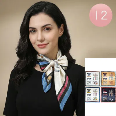 Truedames 12pcs - Silky Feel Elegant Pattern Printed Square Scarves In Multi