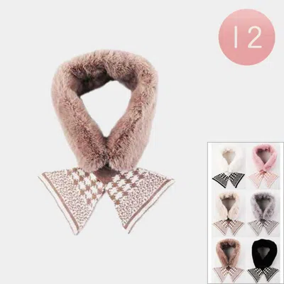 Truedames 12pcs - Faux Fur Bow Tie Design Collar Scarves In Beige