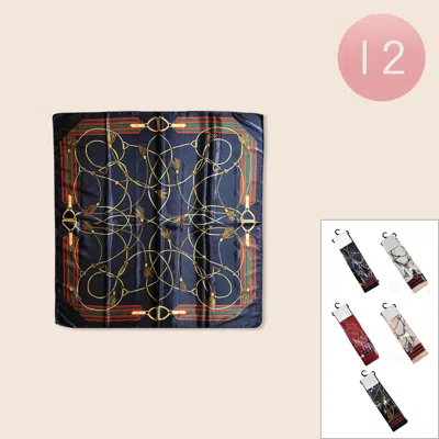 Truedames 12pcs - Silky Feel Chain Print Large Square Scarves In Multi