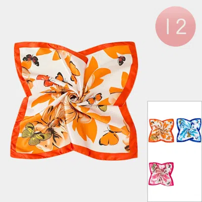 Truedames 12pcs - Silky Feel Floral Butterfly Pattern Print Square Scarves In Multi