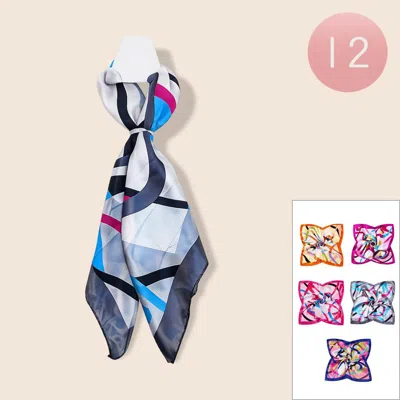 Truedames 12pcs - Silky Feel Geometric Print Square Scarves In Multi