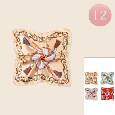 Truedames 12pcs - Silky Feel Ornate Print Square Scarves In Multi