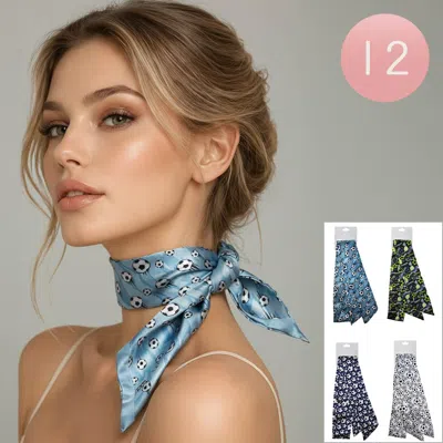 Truedames 12pcs - Silky Feel Soccer Ball Pattern Print Twilly Bag Neck Scarves In Multi