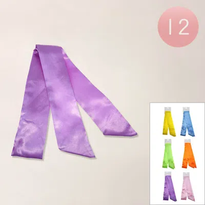 Truedames 12pcs - Silky Feel Solid Twilly Bag Neck Scarves In Multi