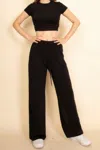 Truedames 2-piece Crop Tee & Wide Leg Lounge Pants Set In Black