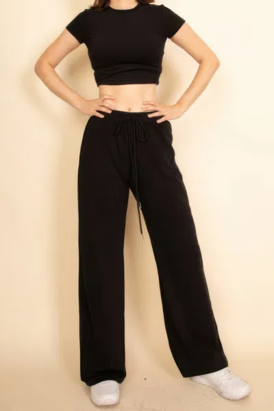 Truedames 2-piece Crop Tee & Wide Leg Lounge Pants Set In Black