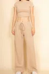 Truedames 2-piece Crop Tee & Wide Leg Lounge Pants Set In Neutral