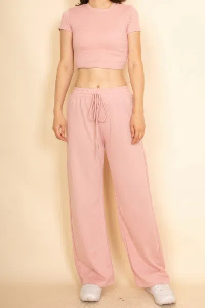 Truedames 2-piece Crop Tee & Wide Leg Lounge Pants Set In Pink
