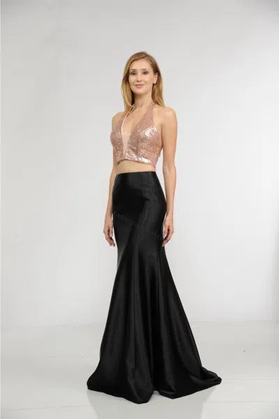 Truedames 2 Piece Set Halter Sequins Top & Long Skirt In Multi