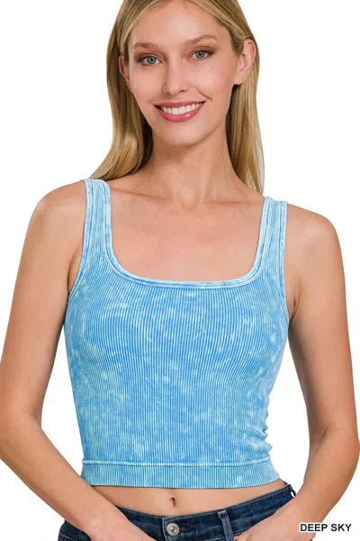 Truedames 2 Way Neckline Washed Ribbed Seamless Tank Top In Blue