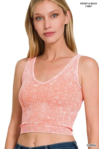 Truedames 2 Way Neckline Washed Ribbed Seamless Tank Top In Pink