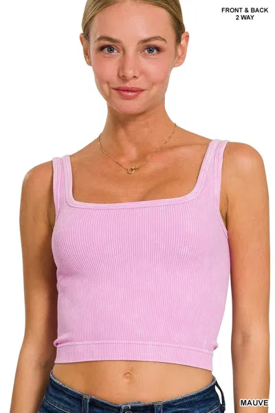 Truedames 2 Way Neckline Washed Ribbed Seamless Tank Top In Pink