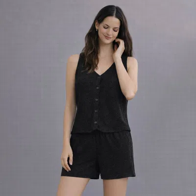 Truedames 2pcs - Button Front Vest Shorts Set In Black