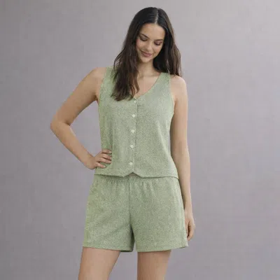 Truedames 2pcs - Button Front Vest Shorts Set In Green
