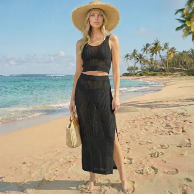 Truedames 2pcs - Crochet Beach Cover Up Top And Skirt Set In Black