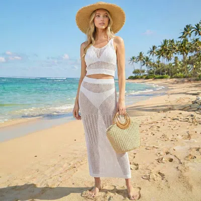 Truedames 2pcs - Crochet Beach Cover Up Top And Skirt Set In White